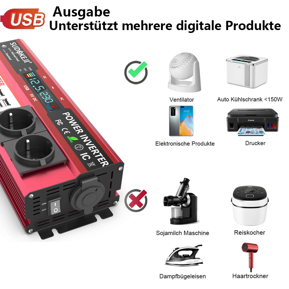 Инвертор 12 В в 220 В, пиковая – обзор и цена Power Inverter 12V 220V 4000W Continuous